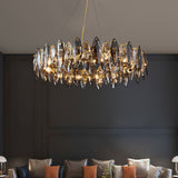 Modern Gold Crystal Pendant Light with Three Color LED for Luxury Living Room and Dining Room