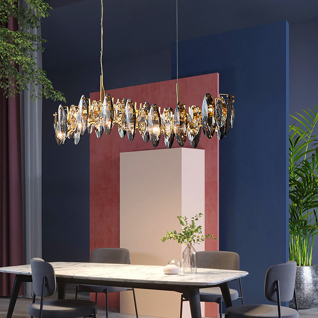 Modern Gold Crystal Pendant Light with Three Color LED for Luxury Living Room and Dining Room