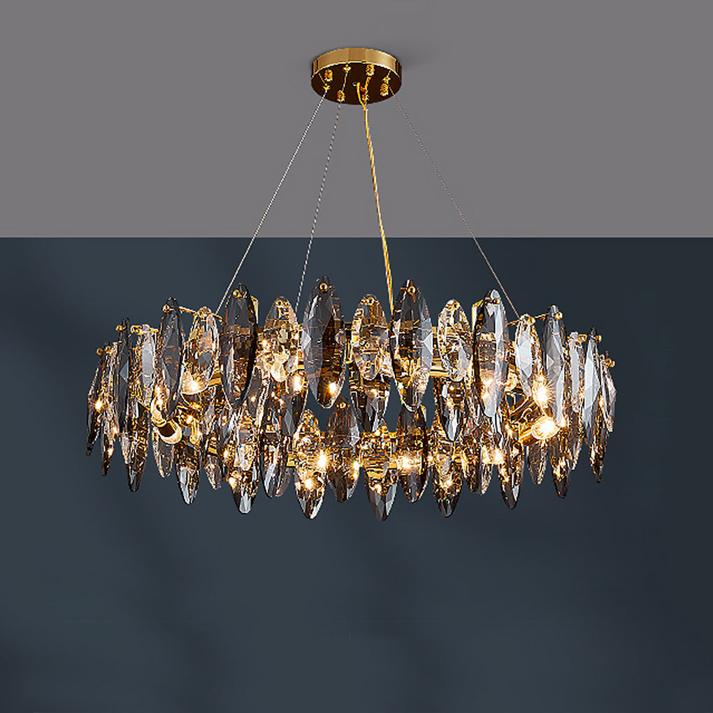 Modern Gold Crystal Pendant Light with Three Color LED for Luxury Living Room and Dining Room