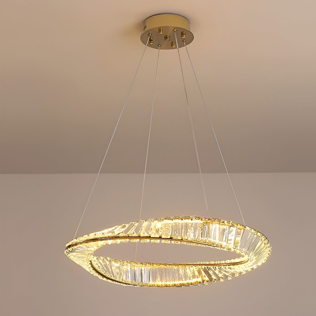 Modern Gold Crystal Ring LED Chandelier Dimmable Flush Mount Ceiling Light for Living Room Bedroom