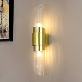 Modern Gold Crystal Wall Sconce Set of 2 Vertical Integrated LED Indoor Lighting Fixture