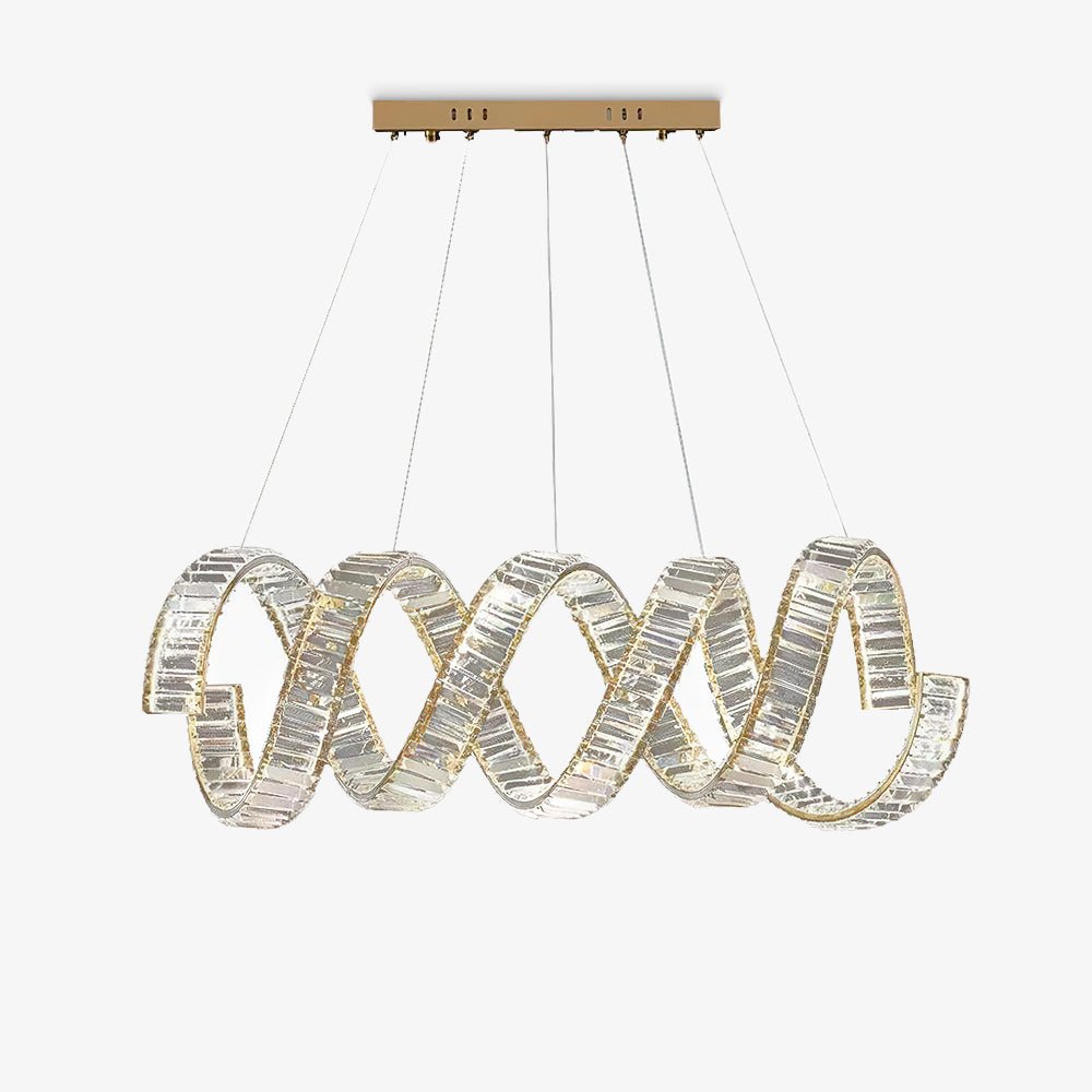 Modern Gold Curved LED Crystal Chandelier Luxury Wave Pendant Light for High Ceiling