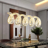 Modern Gold Curved LED Crystal Chandelier Luxury Wave Pendant Light for High Ceiling