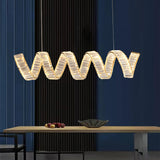 Modern Gold Curved LED Crystal Chandelier Luxury Wave Pendant Light for High Ceiling