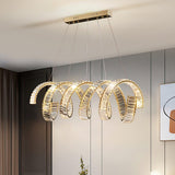 Modern Gold Curved LED Crystal Chandelier Luxury Wave Pendant Light for High Ceiling