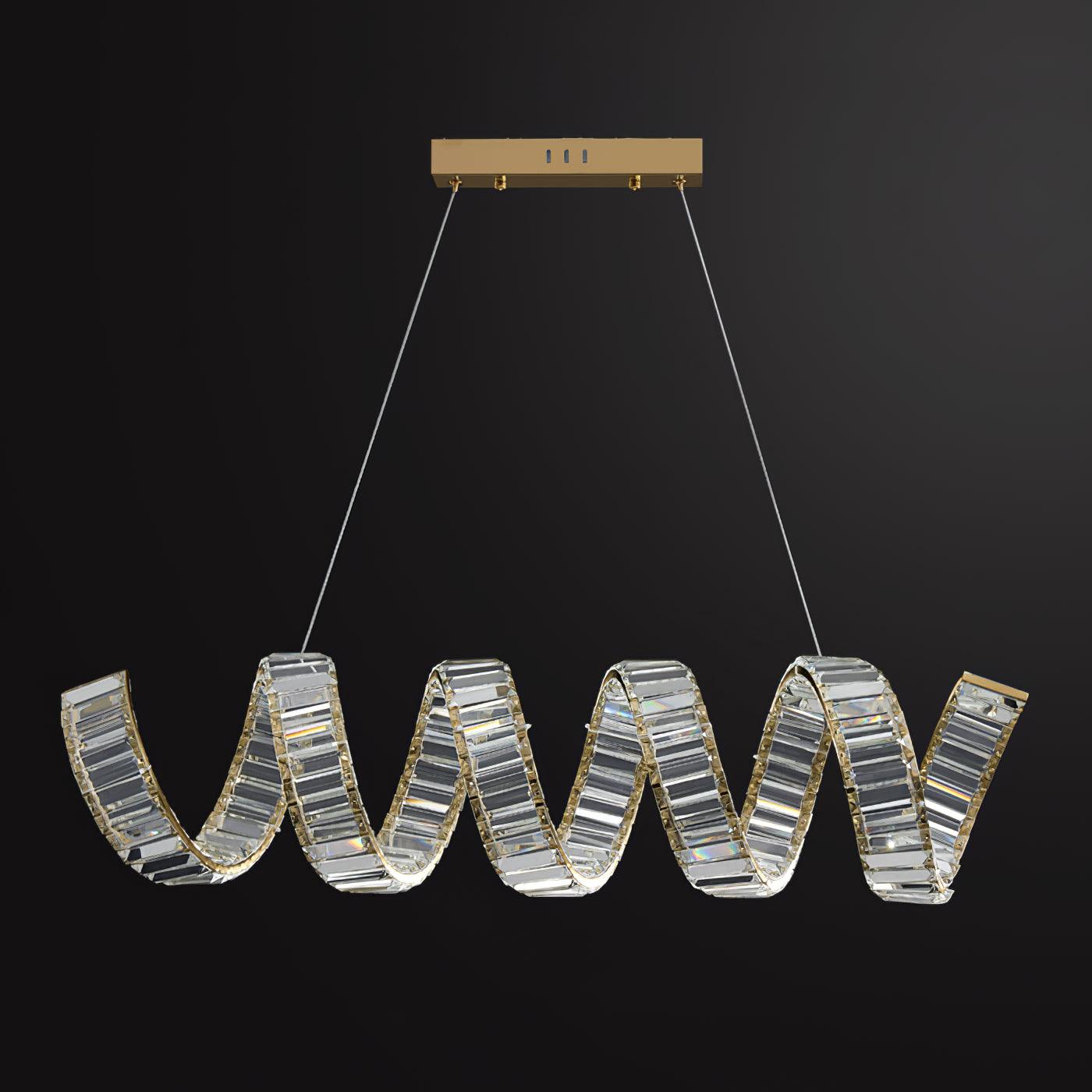 Modern Gold Curved LED Crystal Chandelier Luxury Wave Pendant Light for High Ceiling
