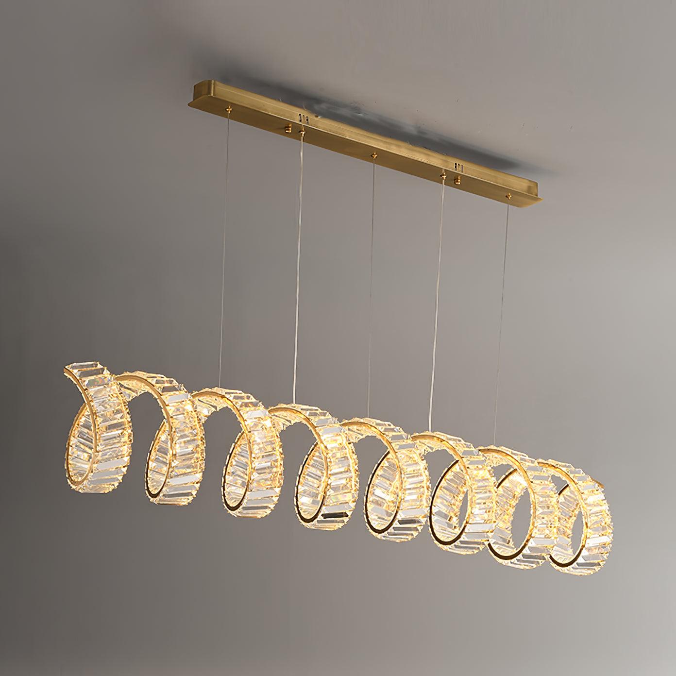 Modern Gold Curved LED Crystal Chandelier Luxury Wave Pendant Light for High Ceiling