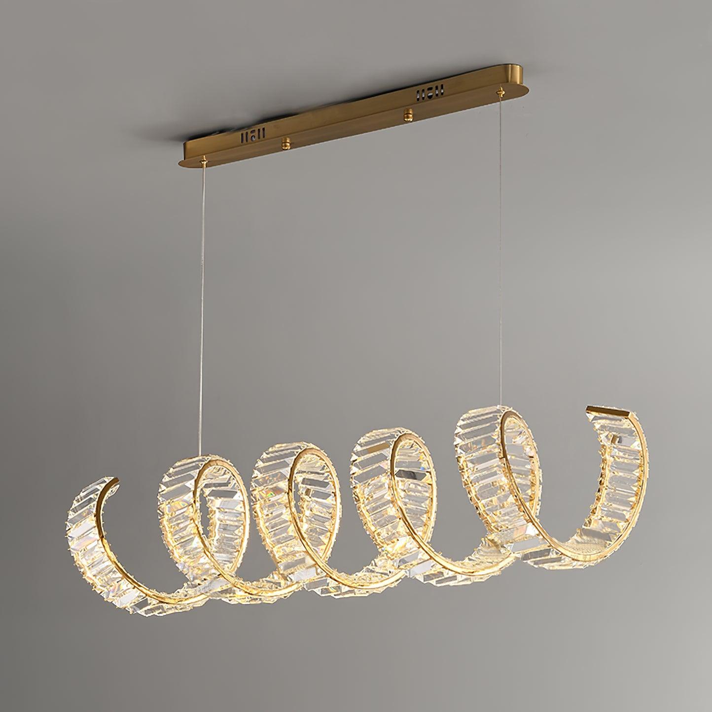 Modern Gold Curved LED Crystal Chandelier Luxury Wave Pendant Light for High Ceiling