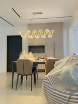 Modern Gold Curved LED Crystal Chandelier Luxury Wave Pendant Light for High Ceiling