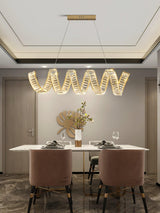 Modern Gold Curved LED Crystal Chandelier Luxury Wave Pendant Light for High Ceiling