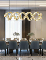 Modern Gold Curved LED Crystal Chandelier Luxury Wave Pendant Light for High Ceiling