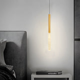 Modern Gold Cylinder LED Pendant Light with Bubbles Shade and 3 Step Dimming Hanging Lamp