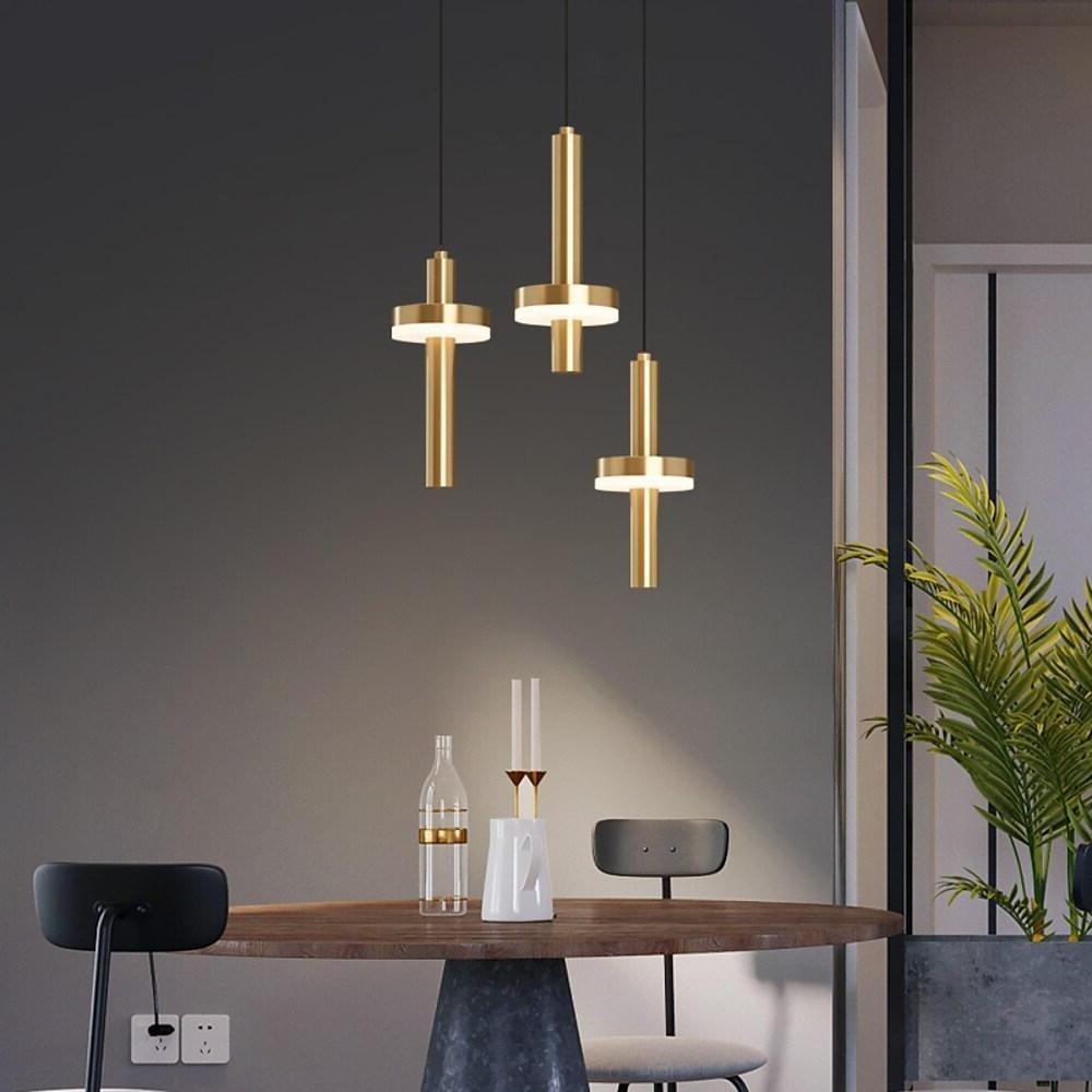 Modern Gold Cylinder LED Pendant Lighting for Kitchen Island and Living Room Adjustable Nordic Hanging Lamp