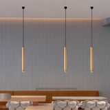 Modern Gold Cylindrical LED Pendant Light Adjustable Hanging Island Lighting for Kitchen and Dining Room