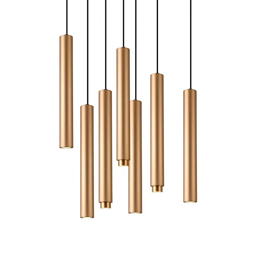 Modern Gold Cylindrical LED Pendant Light Adjustable Hanging Island Lighting for Kitchen and Dining Room