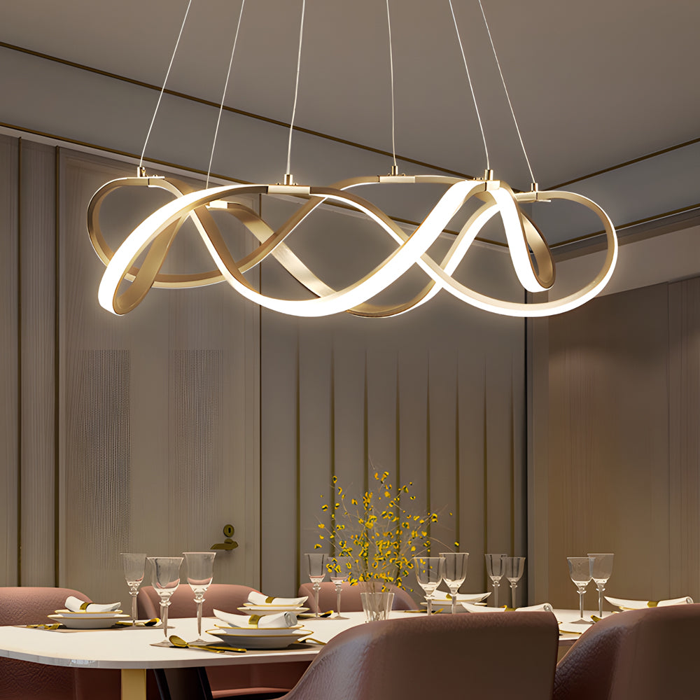 Modern Gold Dimmable LED Round Chandelier Aluminum Geometric Ceiling Light Fixture
