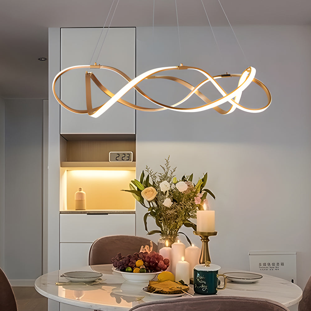 Modern Gold Dimmable LED Round Chandelier Aluminum Geometric Ceiling Light Fixture