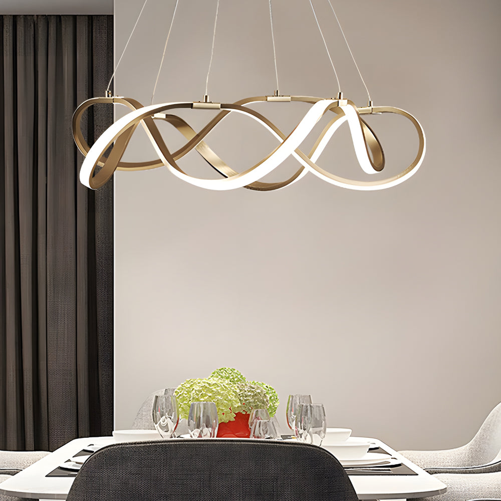 Modern Gold Dimmable LED Round Chandelier Aluminum Geometric Ceiling Light Fixture