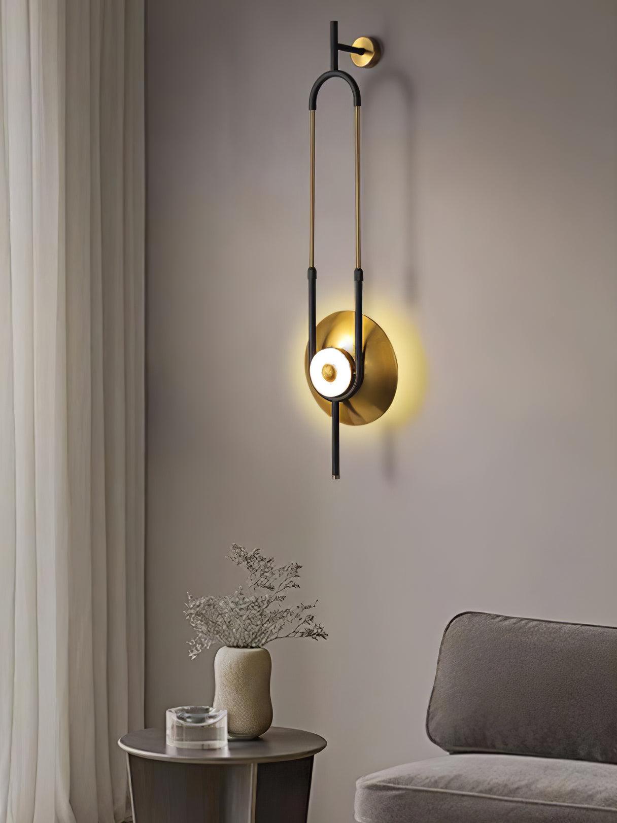 Modern Gold Ellipse Ring Marble LED Wall Sconce Tall Luxury Interior Accent Light