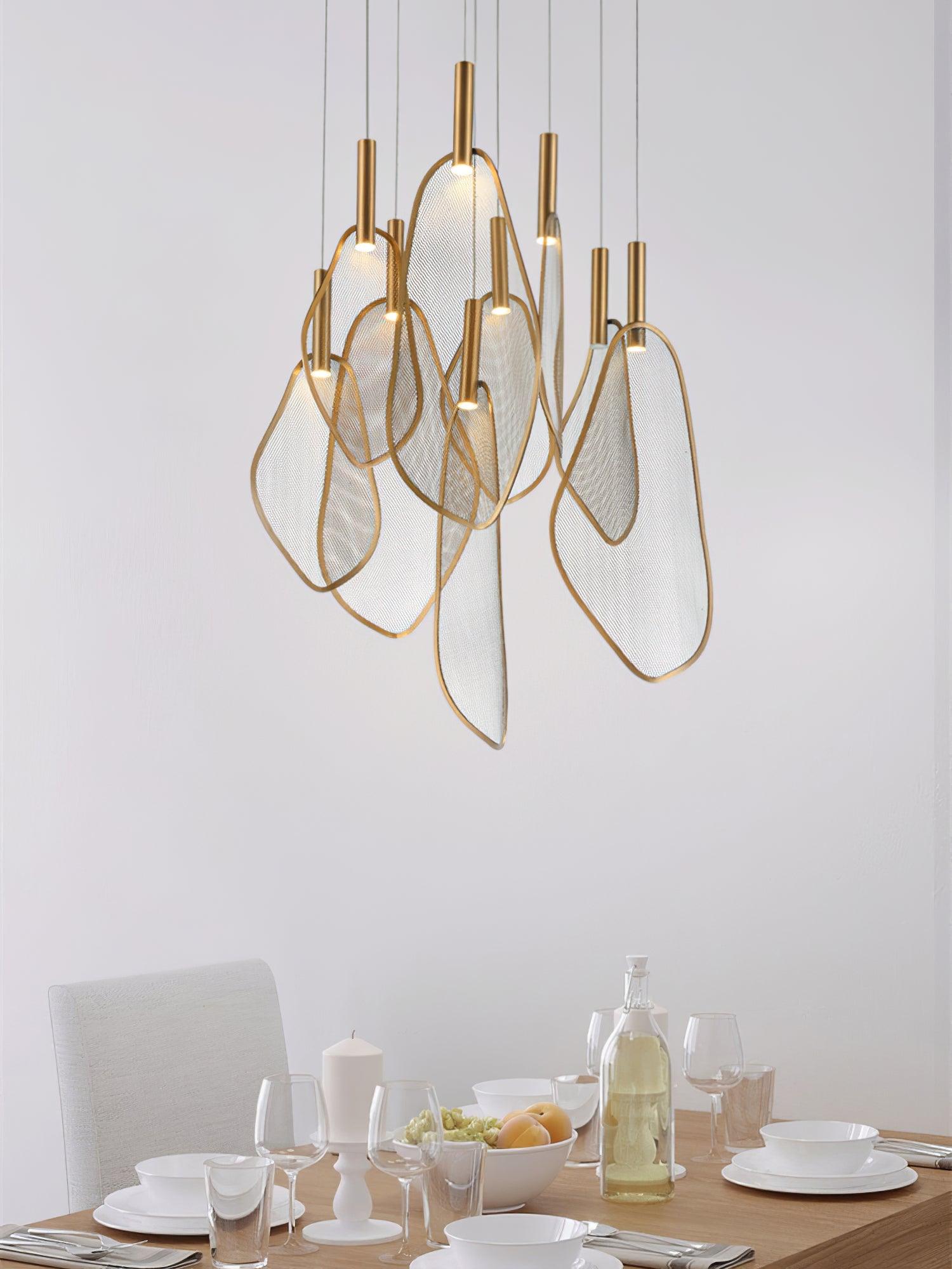 Modern Gold Fan Shape Pendant Light Integrated LED Tropical Design Chandelier