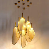 Modern Gold Fan Shape Pendant Light Integrated LED Tropical Design Chandelier