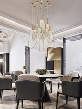 Modern Gold Fan Shape Pendant Light Integrated LED Tropical Design Chandelier