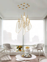 Modern Gold Fan Shape Pendant Light Integrated LED Tropical Design Chandelier