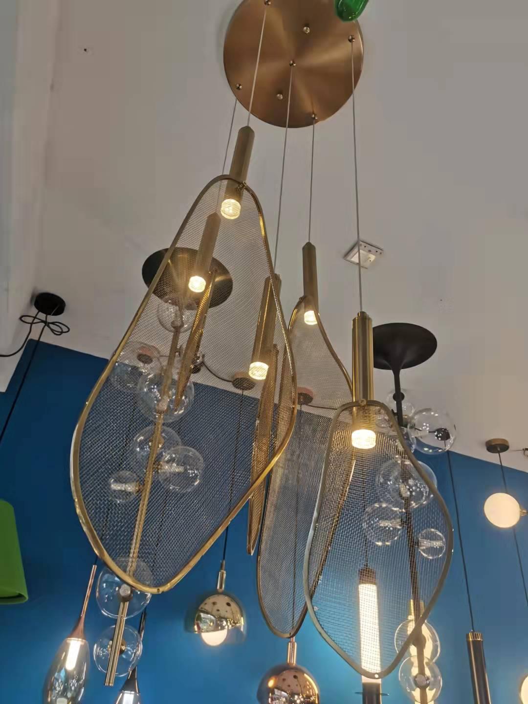 Modern Gold Fan Shape Pendant Light Integrated LED Tropical Design Chandelier