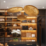 Modern Gold Foil Gong Pendant Lamp Minimalist LED Circular Hanging Light