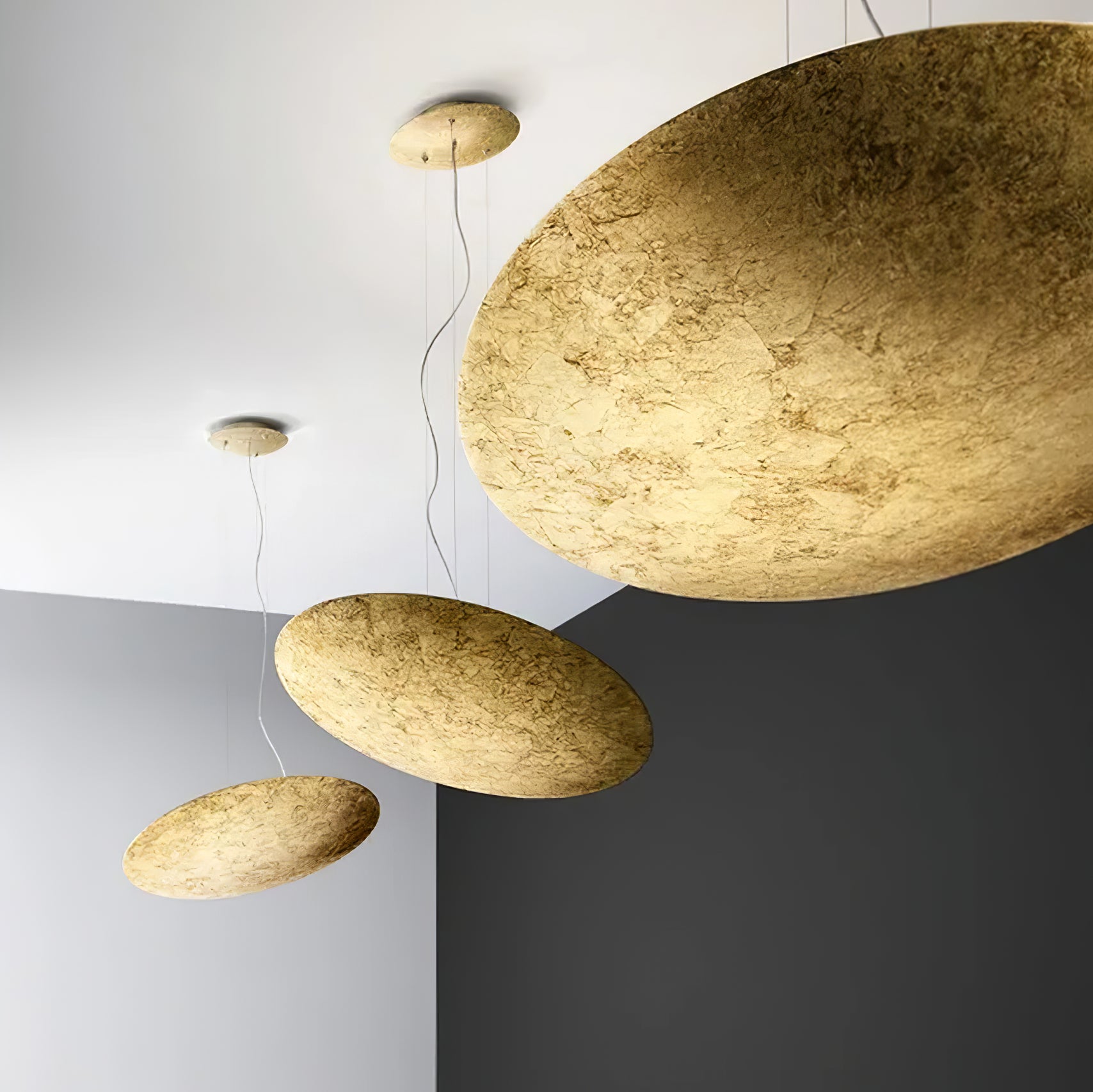 Modern Gold Foil Gong Pendant Lamp Minimalist LED Circular Hanging Light
