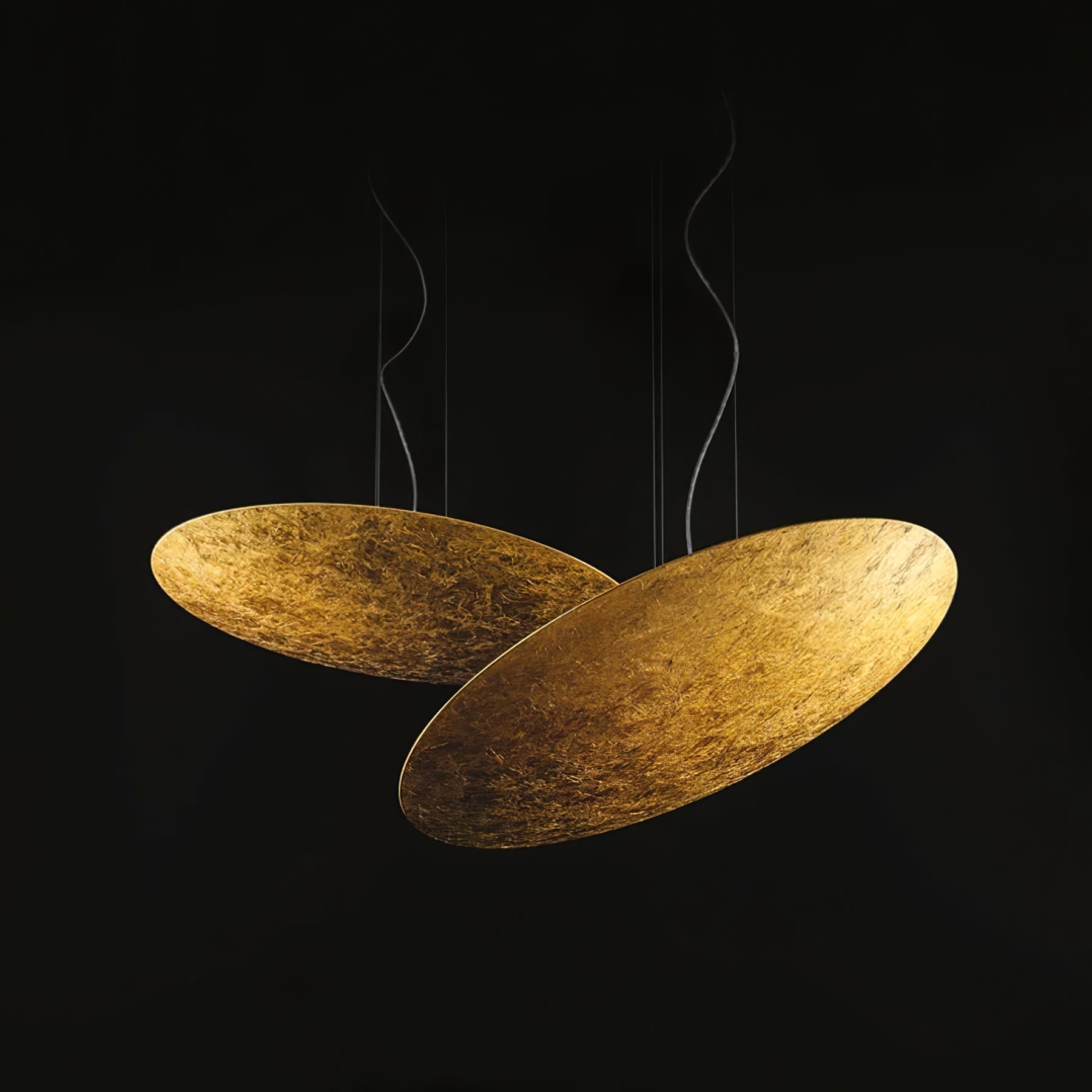 Modern Gold Foil Gong Pendant Lamp Minimalist LED Circular Hanging Light