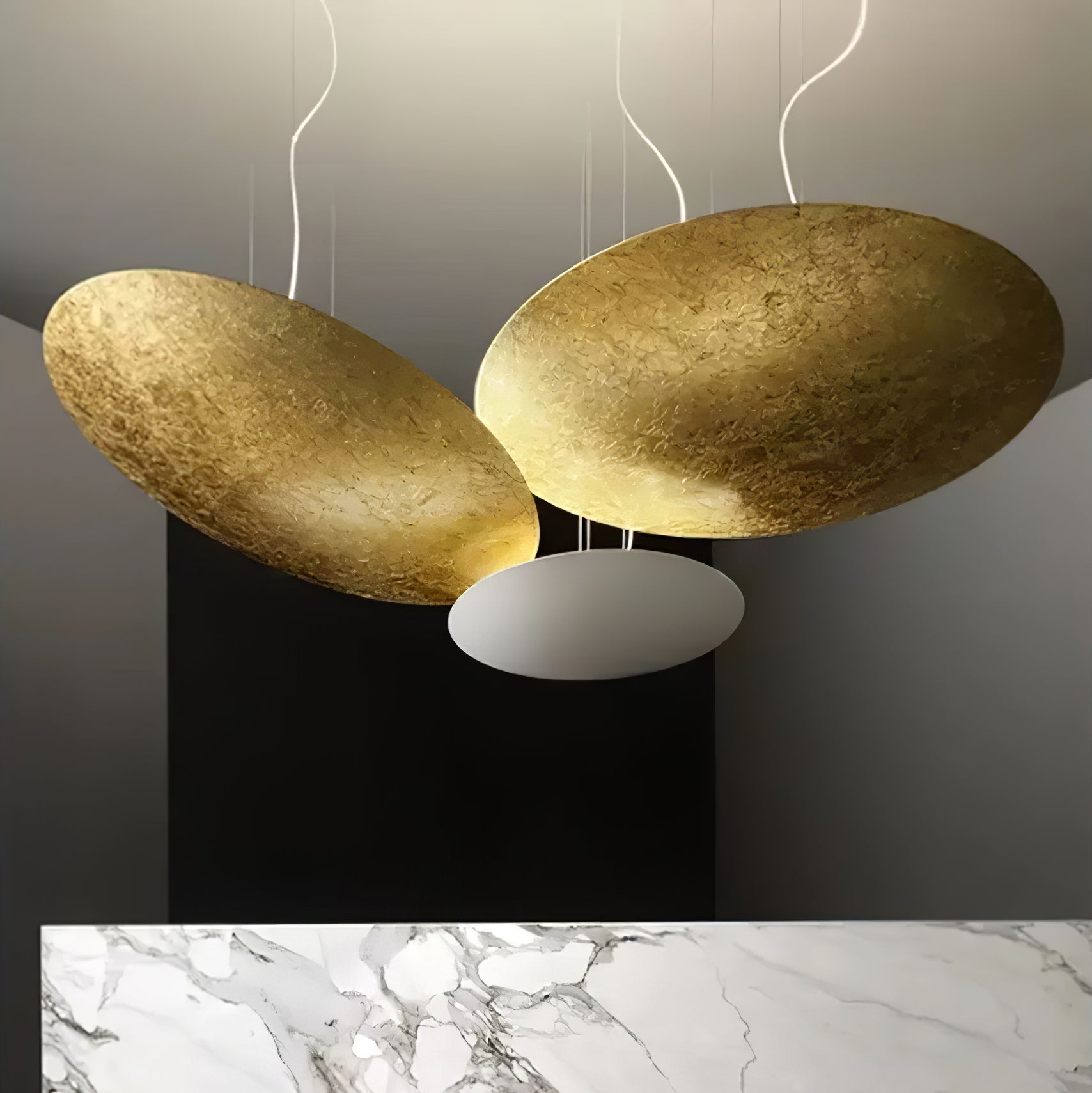 Modern Gold Foil Gong Pendant Lamp Minimalist LED Circular Hanging Light