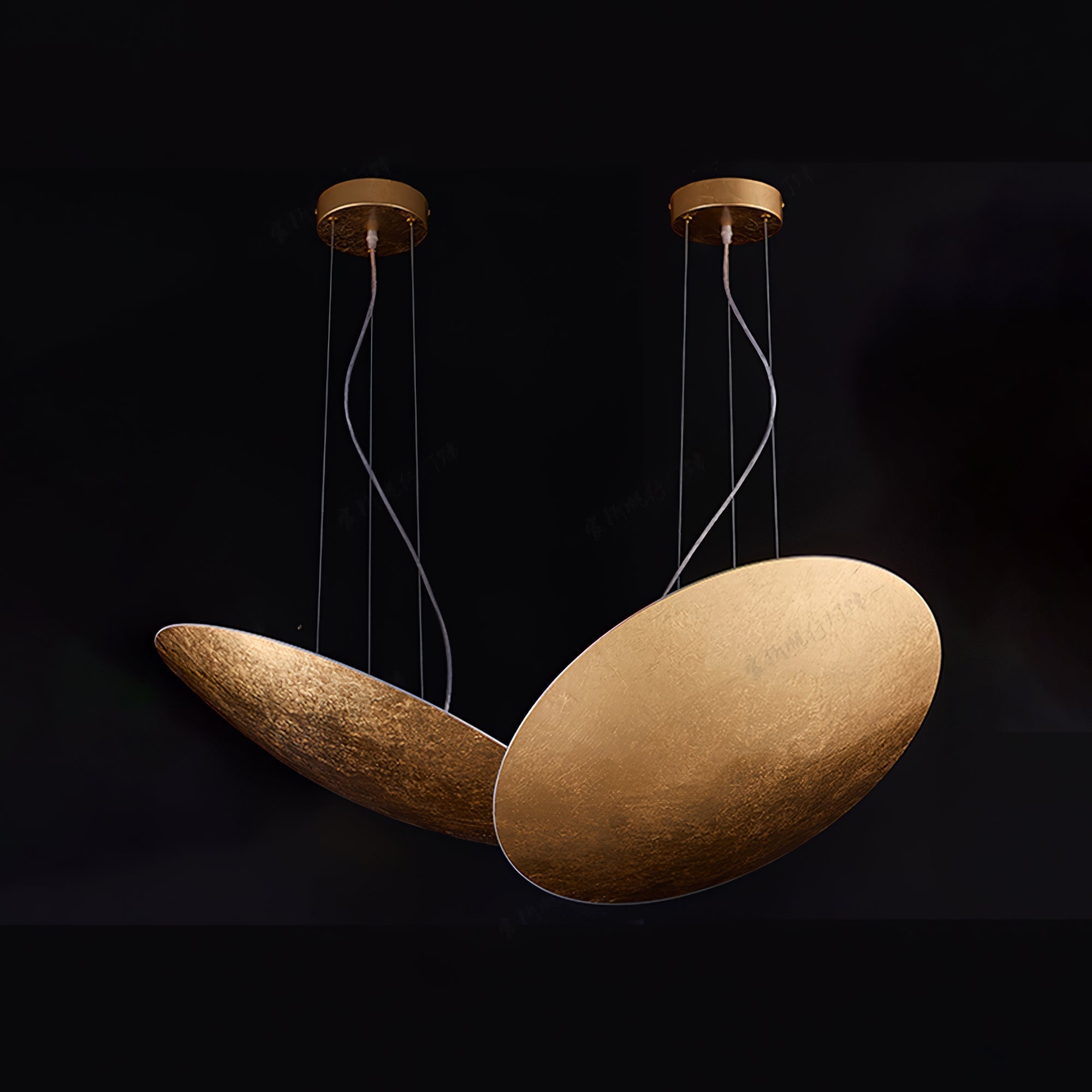 Modern Gold Foil Gong Pendant Lamp Minimalist LED Circular Hanging Light
