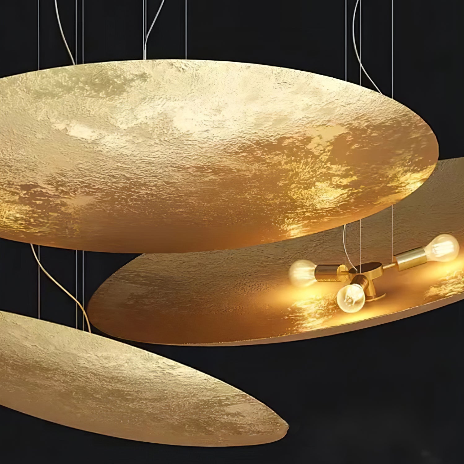 Modern Gold Foil Gong Pendant Lamp Minimalist LED Circular Hanging Light