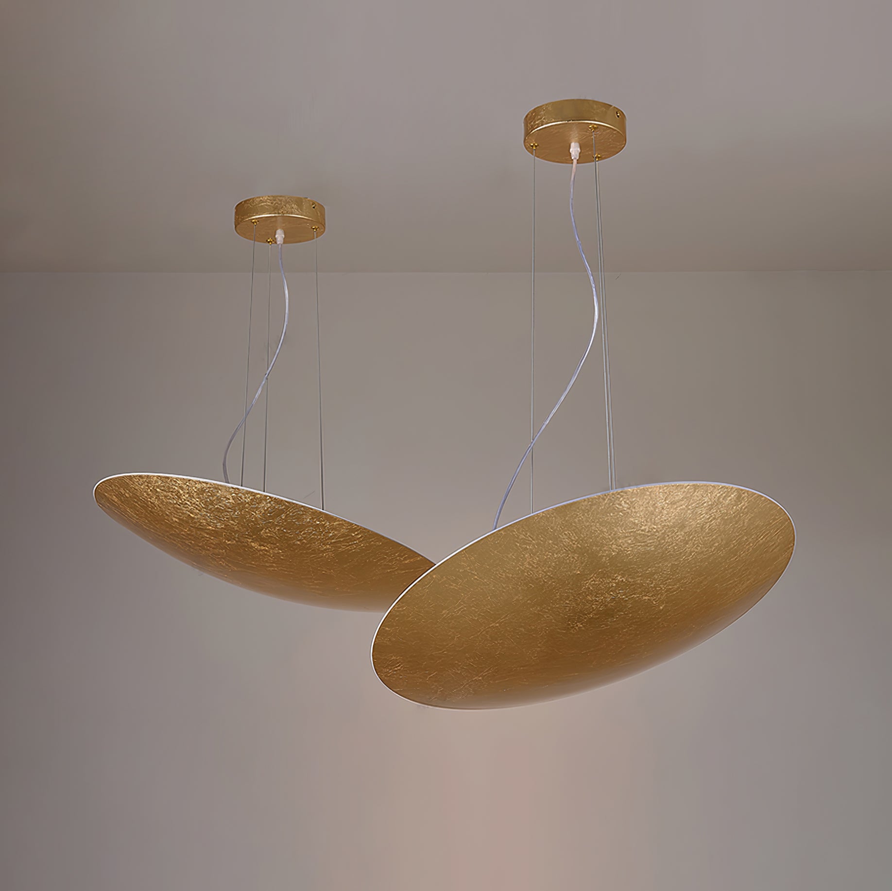 Modern Gold Foil Gong Pendant Lamp Minimalist LED Circular Hanging Light