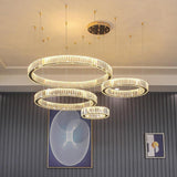 Modern Gold Four Ring Crystal Chandelier Large LED Pendant Lighting for Living Room Foyer
