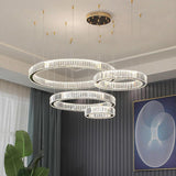 Modern Gold Four Ring Crystal Chandelier Large LED Pendant Lighting for Living Room Foyer