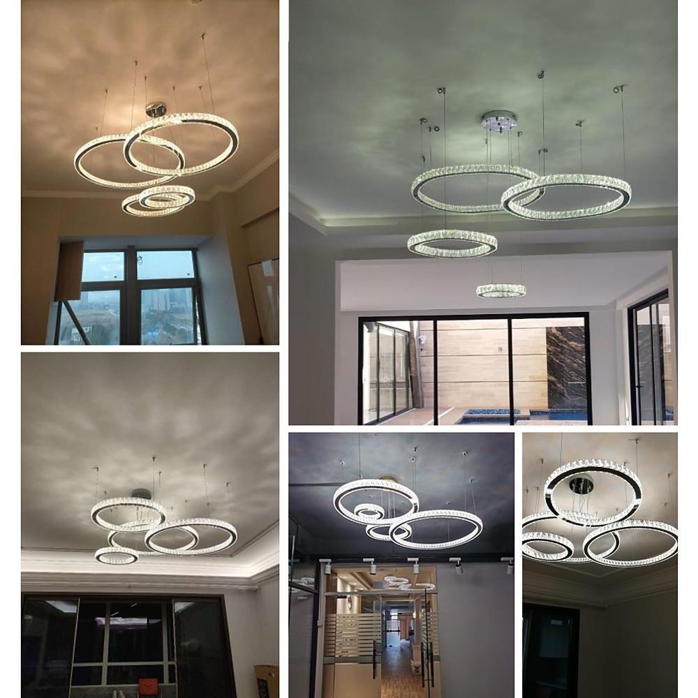 Modern Gold Four Ring Crystal Chandelier Large LED Pendant Lighting for Living Room Foyer