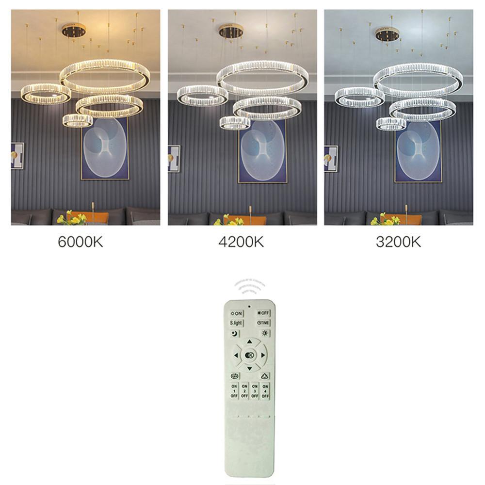 Modern Gold Four Ring Crystal Chandelier Large LED Pendant Lighting for Living Room Foyer