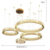 Modern Gold Four Ring Crystal Chandelier Large LED Pendant Lighting for Living Room Foyer