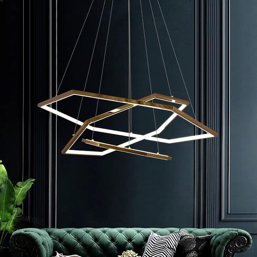 Modern Gold Geometric Ring LED Chandelier Stainless Steel Pendant Light for Dining Room