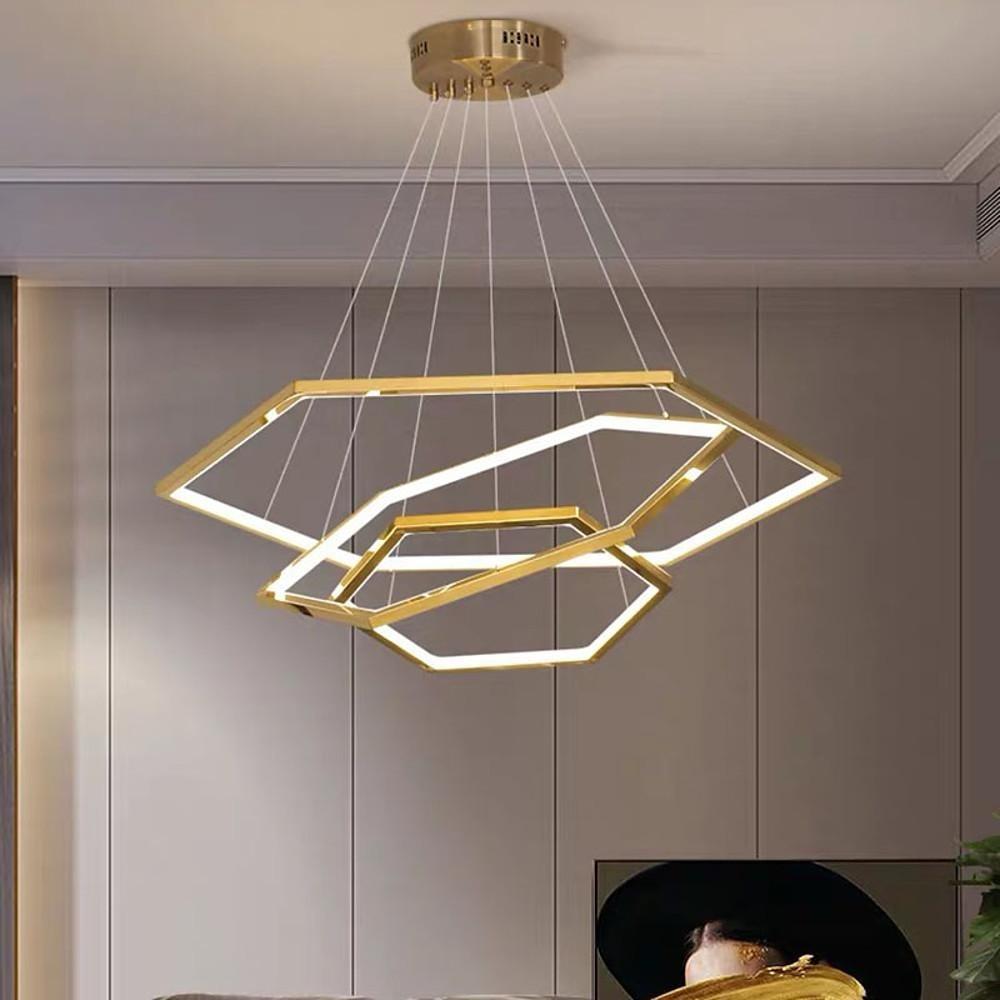 Modern Gold Geometric Ring LED Chandelier Stainless Steel Pendant Light for Dining Room