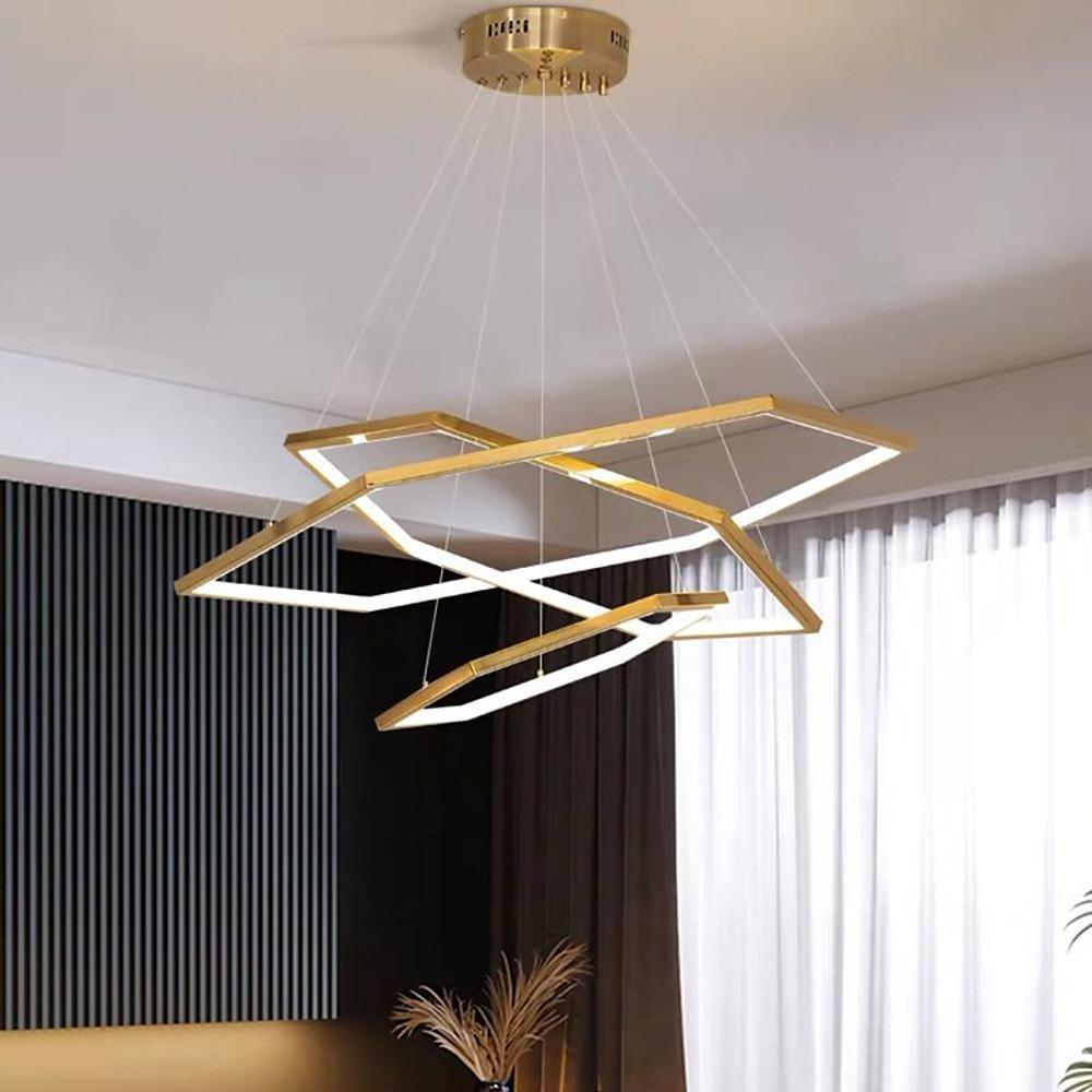 Modern Gold Geometric Ring LED Chandelier Stainless Steel Pendant Light for Dining Room