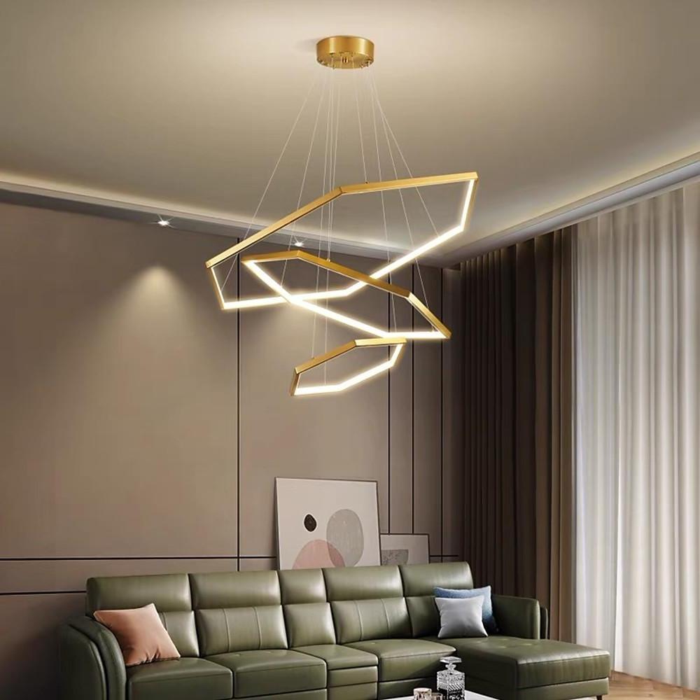 Modern Gold Geometric Ring LED Chandelier Stainless Steel Pendant Light for Dining Room