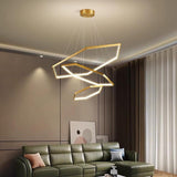 Modern Gold Geometric Ring LED Chandelier Stainless Steel Pendant Light for Dining Room