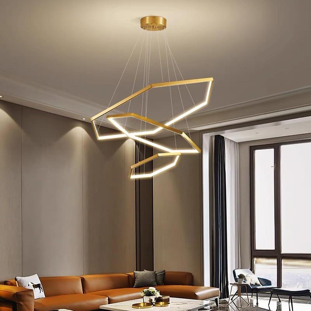 Modern Gold Geometric Ring LED Chandelier Stainless Steel Pendant Light for Dining Room