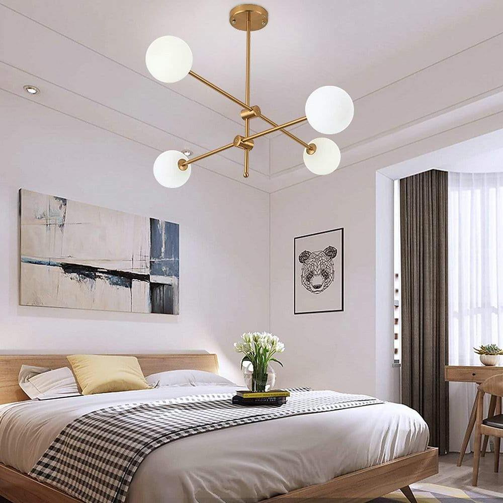 Modern Gold Geometric Sputnik Chandelier 4 Light LED Master Bedroom Ceiling Lighting