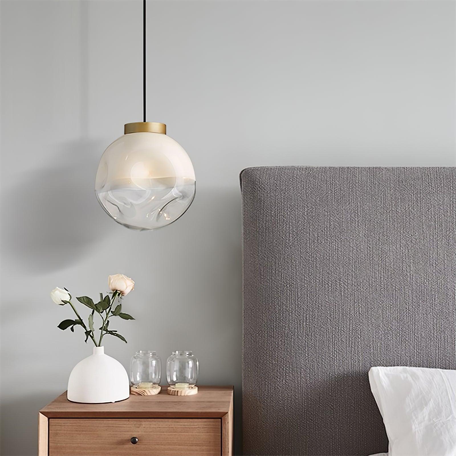 Modern Gold Globe Pendant Light with Semi White Glass Sphere for Kitchen and Dining Room