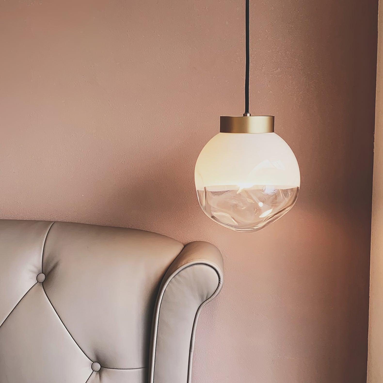 Modern Gold Globe Pendant Light with Semi White Glass Sphere for Kitchen and Dining Room