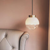 Modern Gold Globe Pendant Light with Semi White Glass Sphere for Kitchen and Dining Room